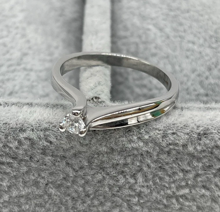 Anello Solitario di Oro Bianco 18 kt carati nuovo 750 femminile Zircone Naturale - Immagine 3 di 4