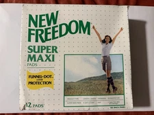 Vintage New Freedom Super Maxi Pads Sealed Box Of 12 Pads 1984