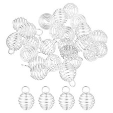 Spiral Bead Cages Pendant, 9x8mm Stone Holder Necklace Hollow Pendant, Silver