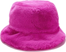 Winter Faux Fur Fuzzy Bucket Hat Fluffy Warm Hat for Women One Size Hot Pink