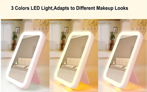 3 Farben LED Kosmetikspiegel mit Touchscreen USB Wiederaufladbar Dimmbar Make-up Mir - Bild 10 von 12