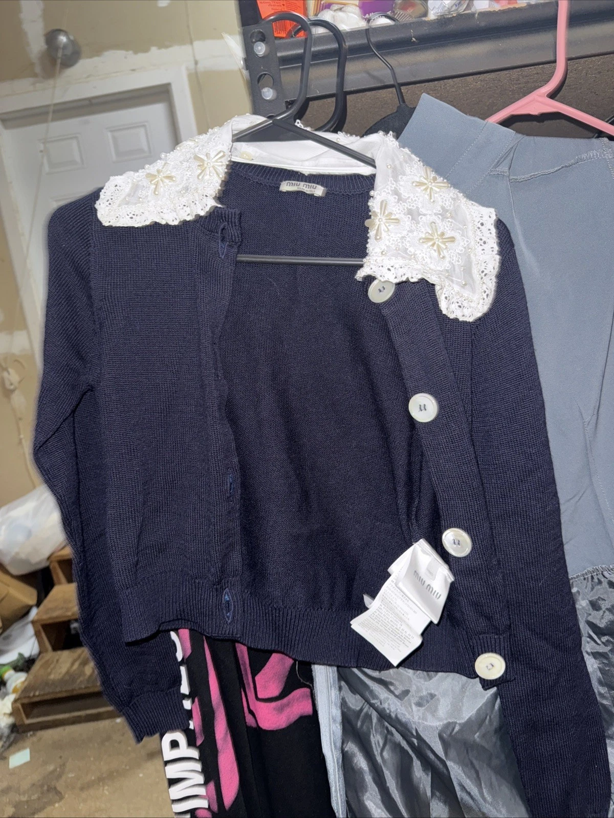 Miu Miu — auth MIU MIU blue wool 2020 LACE & PEARL Cardigan Sweater 36 XS