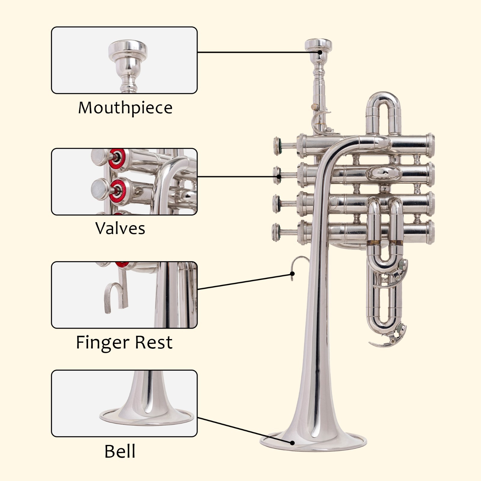 QUEENBRASS/ Piccolo trumpet nickel and finish with hard case and MP..