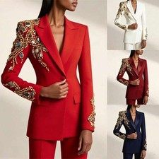 Women Luxury Rhinestones Suits Sinble Breasted Jacket for Wedding Evening Dinner