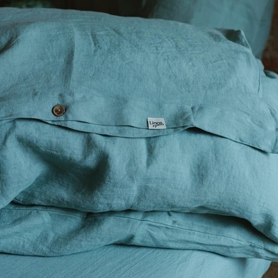 Ocean mint linen button duvet cover in double, 100% flax linen bed quilt cover