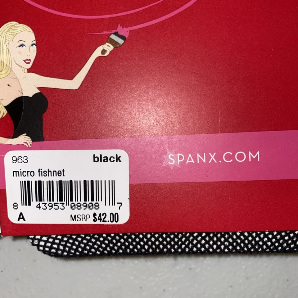 MALLAS SPANX Red de Pescado Pata Estampado Todo el Día Modelando Talla A Negras NUEVAS Foto 4 de 4