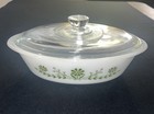 Vintage Glasbake Green Daisy Flower J-235 1 Quart Oval Casserole Dish w Lid — photo 1