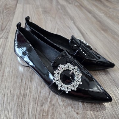 Jeffrey Campbell Shoes 9.5 Womens Black Patent Leather Rhinestone Viona Pointy