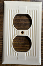 Vintage National Tool & Mfg. Co. Ivory Ribbed Bakelite Outlet Wall Box Plate