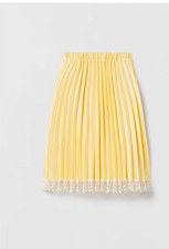 Zara Girl's Silk feel Satin pleated Pull On Yellow skirt lace trim 8741/610 9