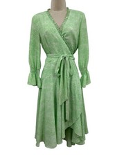 Tahari Wrap Dress Size 4 Mint Green 3/4 Sleeve Ruffle Party Wedding Guest Print