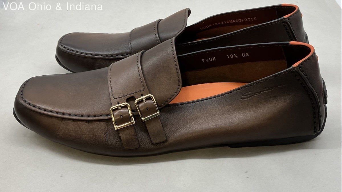 Santoni Italy Double Monk Strap Brown Leather Driving Loafers