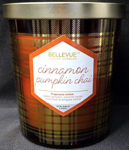 Bellevue Candle Cinnamon Pumpkin Spice Chai Soy Blend 2 Wick Orange Gold 12 Oz - Picture 2 of 5