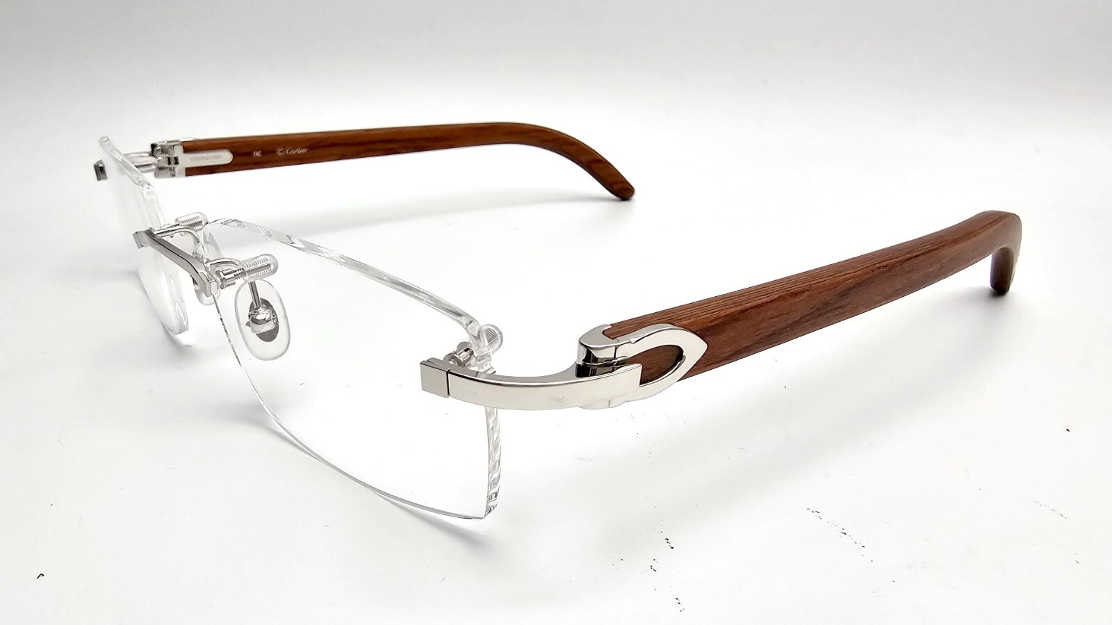 NEW! Authentic Cartier Brown Wood Silver Glasses image 8