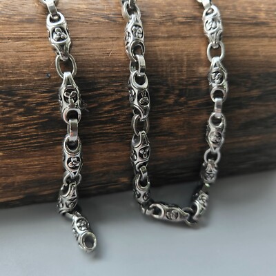 24/9''  Stainless Steel Antiqued & Textured Chain Sakura Link Bracelet/Necklace