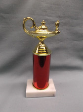 red trophy lamp of knowledge white marble base award