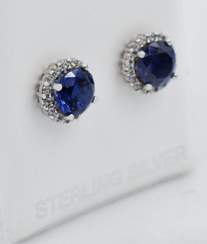 GENUINE 3.76 Ct BLUE & WHITE SAPPHIRES STUD EARRINGS .925 Silver -New With Tag - Picture 9 of 10