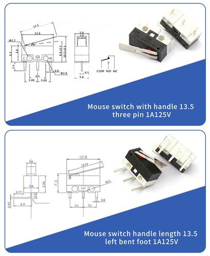 Micro Limit Switch 1A 125 V pulsante mouse 3 pin PCB micro interruttore a pressione momentaneo - Foto 6 di 17