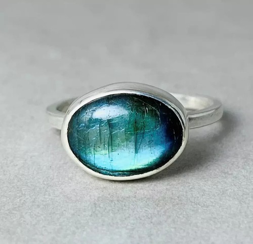 Labradorite Gemstone Ring 925 Solid Sterling Silver Beautiful Ring All Size MK* - Picture 4 of 6