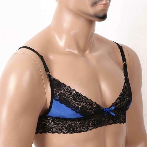 UK Men Crossdress Lingerie Sissy Sheer Lace Training Bra Bralette Tank Vest Tops - Picture 23 of 126