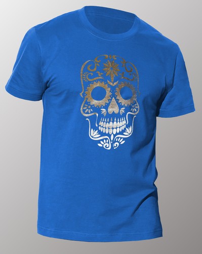 SUGAR SKULL GOLD FOIL DESIGN RINGSPUN COTTON T-SHIRT GOTH TRIBAL HIPSTER GRUNGE - Picture 7 of 8