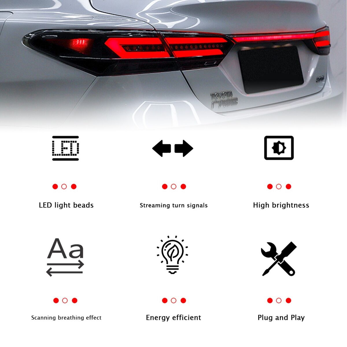 HCmotion LED Tail Lights For Toyota Camry 2018 -2022 Smoked 5PCS