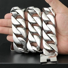 28" 31mm Super Heavy Curb Cuban Link Men's Chain Silver Stainless Steel Necklace