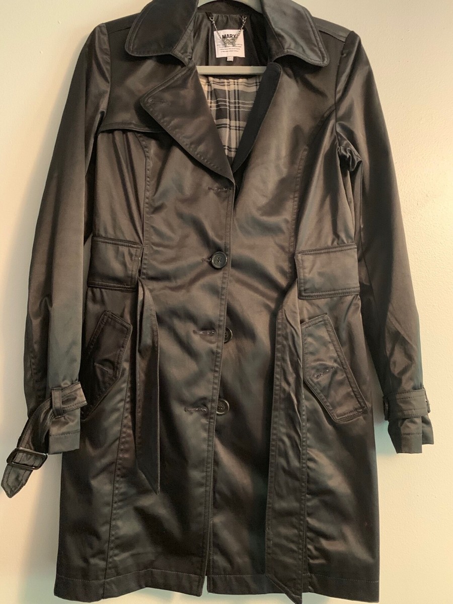 European Designer Marx Women Black Satin Trench Coat Size S UK