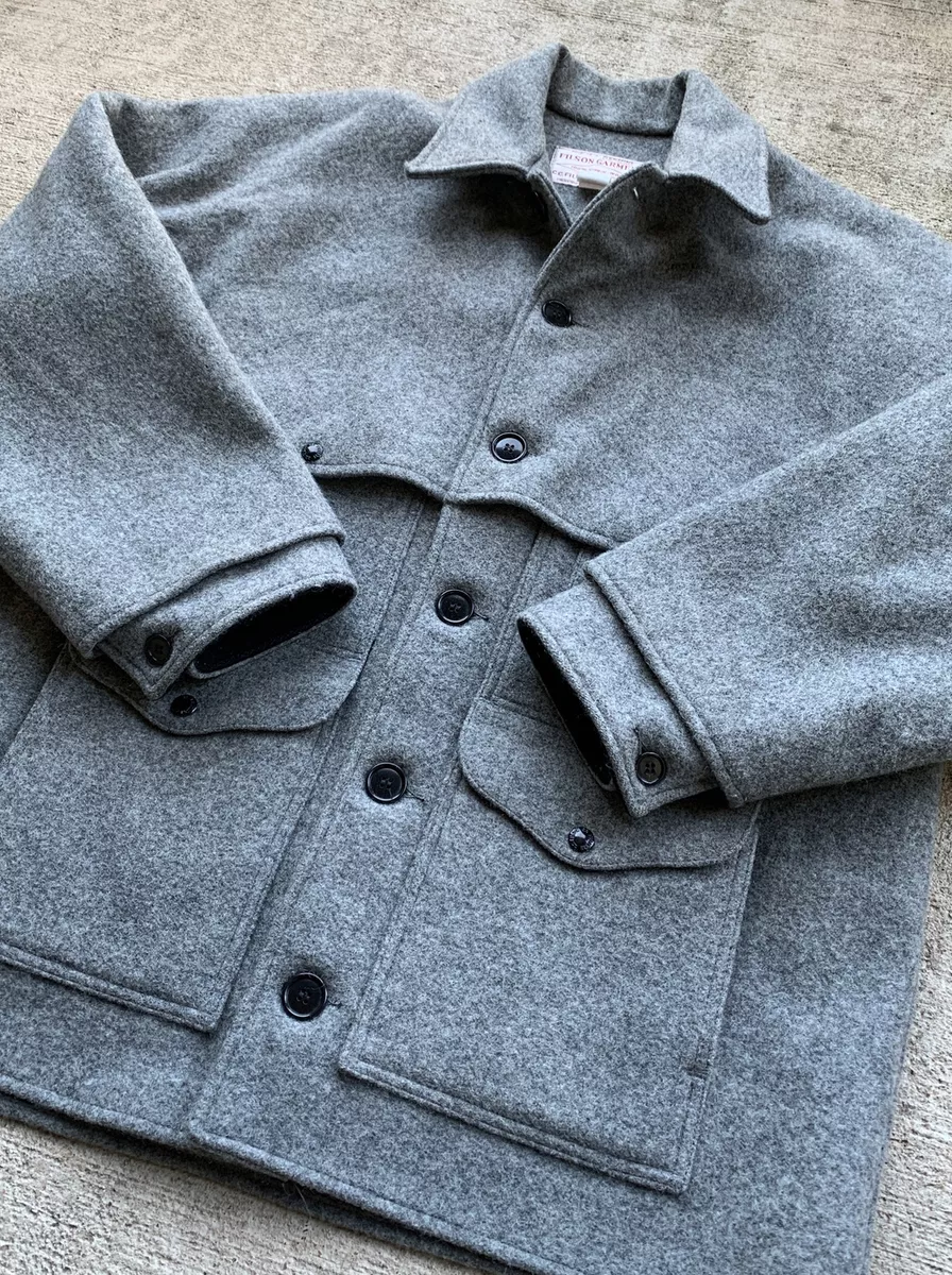 RARE Filson Double Mackinaw Wool Cruiser 48 Grey Cape Heavy Jacket