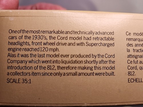 MATCHBOX MODELS OF YESTERYEAR 1:35 SCALE 1937 CORD 812 - RED - Y-18 - BOXED NOS - Picture 8 of 8