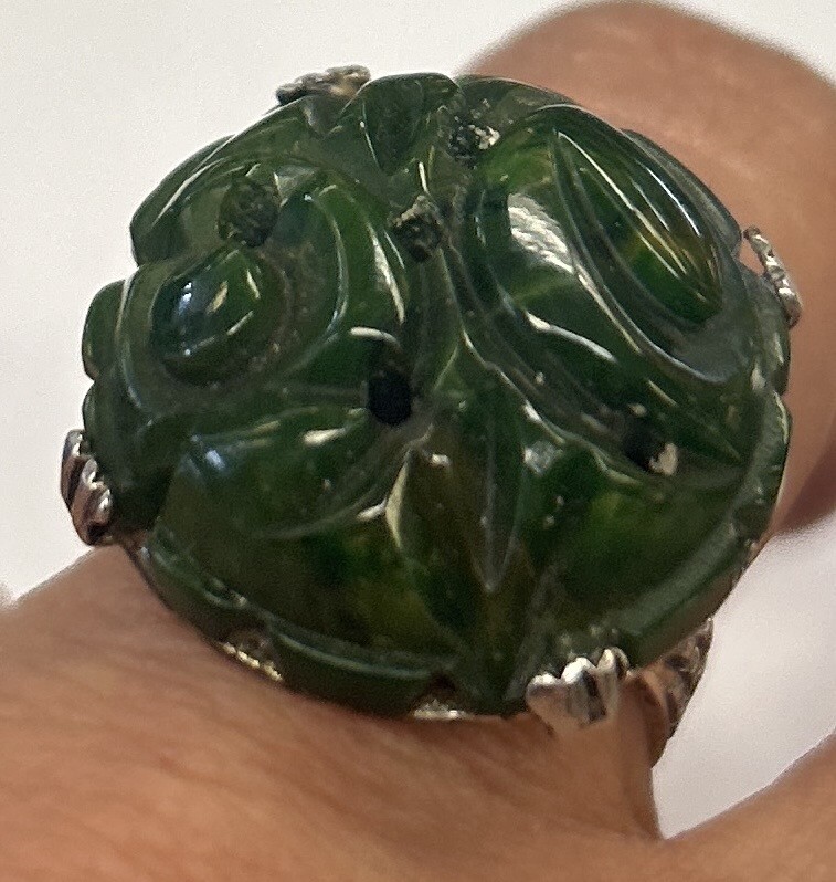 Sterling Silver Green BAKELITE Ring - Size 7. 5W - image 4