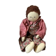 Handmade Cloth Rag Doll Stuffed Toy Vintage Floral Country Charm 18” Shelf Sit
