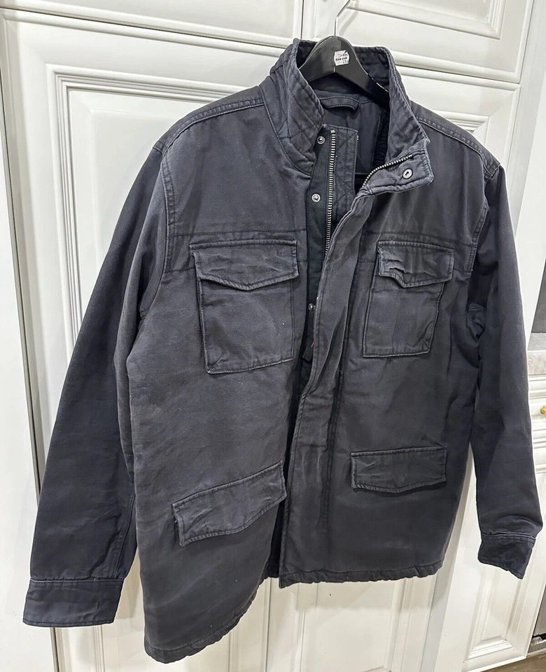 Chaqueta American Eagle Chore Field Utility Para Hombre Talla Grande Medio Forro Polar Negra Foto 3 de 4