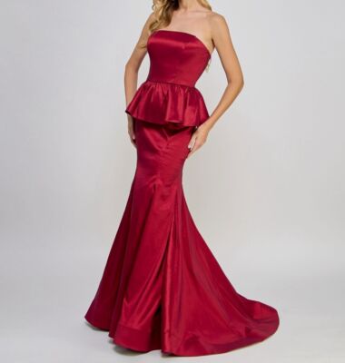 peplum dress juniors B Darlin Women Juniors Red Peplum Strapless Lined Gown Dress Juniors Size  15/16
