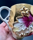 Victorian Fancy Luster Teacup Saucer Set Raised Flower/Leaves Germany Mark — photo 9