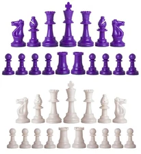 Staunton Single Weight Chess Pieces - Full Set 34 Purple & White - 4 Queens