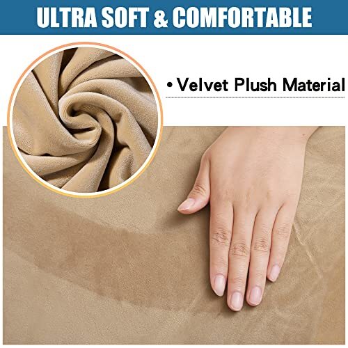 Velvet Seat Covers for Dining Room Chair Stretch Fit Removable Set of 2 Beige - Picture 2 of 6