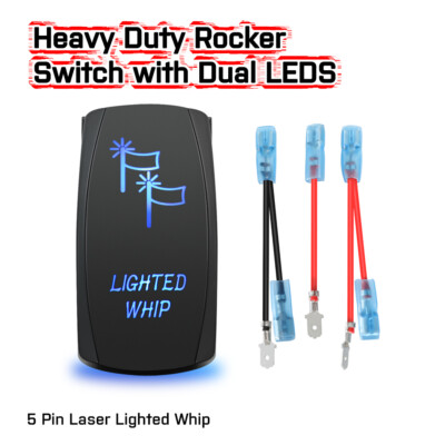 ''LIGHTED WHIP''Laser Rocker Switch For Truck Pickup RZR Can-am UTV LED Flag Whips