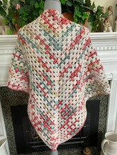 Handmade Crochet Granny Triangle Shawl Wrap Scarf Worsted Yarn Multicolor 63x32