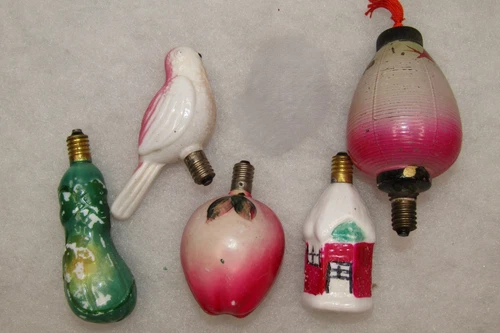 Lot VTG Milk Glass BIRD LANTERN HOUSE Lights C6 Bulb Christmas Ornament Japan