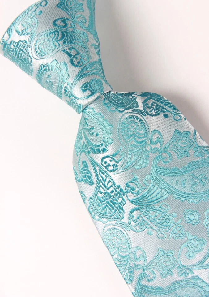 Классический пейсли Aqua Серебряный Jacquard шелк мужской галстук галстук носовой платок запонки комплект - Изображение 3 из 4