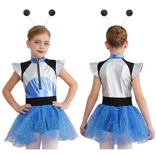Kids Girls Rompers Cheer Dresses Robot Leotard Cosplay Dress Up Club Suit Show