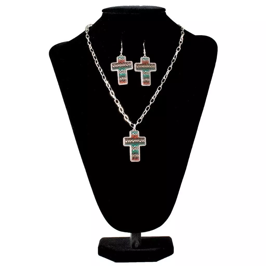 Blazin Roxx Western Womens Necklace Set Cross Pendant Multi Color 3056297