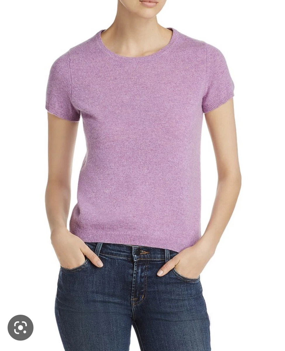 C By Bloomingdale s Super Soft Cashmere Lilac Short Sleeve Sweater