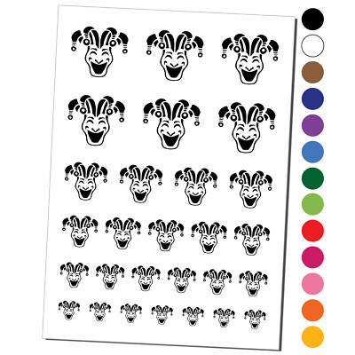 Jester Clown Joker Face Mardi Gras Temporary Tattoo Water Resistant Set