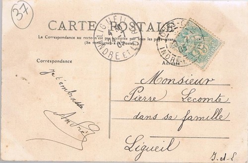 TROYES Souvenir 37 CPA écrite à Mr Pierre LECOMTE 37 LIGUEIL le 23 juillet 1905 - Picture 2 of 2