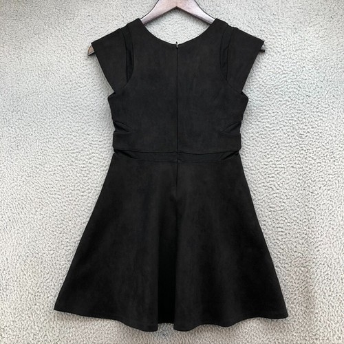 Elisa B Suede Skater Dress Girls 14 Black Short Sleeve Mesh Knee Length - Picture 9 of 9