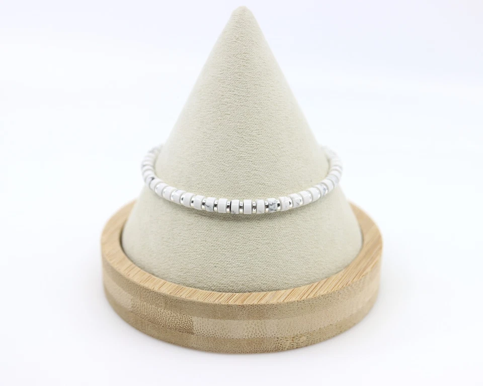 4mm White Buffalo Howlite Heishi Bracelet with Sterling Silver Lobster Clasp - Image 3 of 4