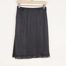 Wondermaid Black Nylon Slip Skirt Half Slip Lace Trim Womens Sz L
