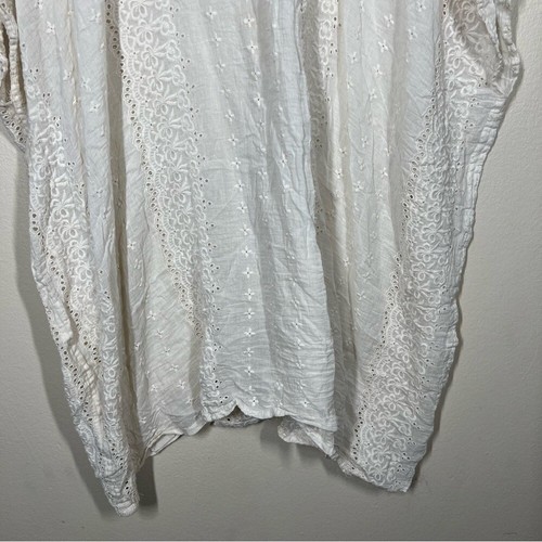 Elizabeth Gillett Anthropologie Womens Cream Boho Embroidered Eyelet Top - Picture 3 of 11